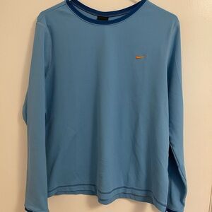 Nike Light Blue Long Sleeve Shirt with Orange Swoosh
